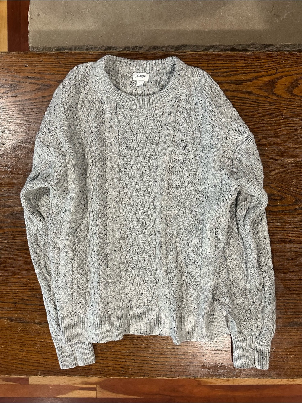 J Crew Women’s Cotton Blend Cable Knit Sweater in Grey, Size L